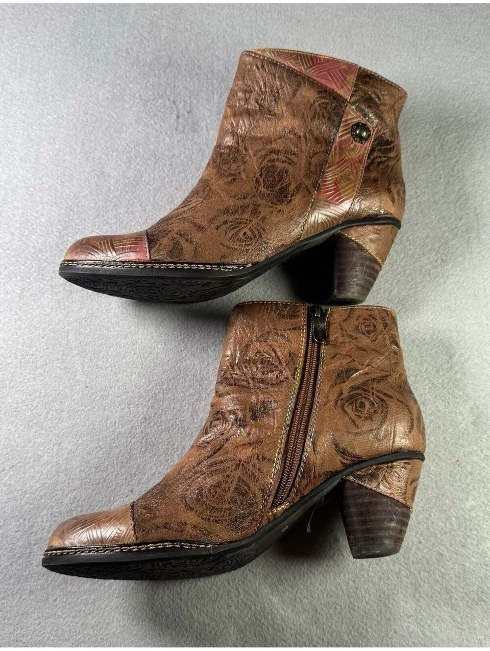 L'Artiste Spring Step Waterlily Brown Multi Leather Ankle Boots EU 39 US 8.5 EUC